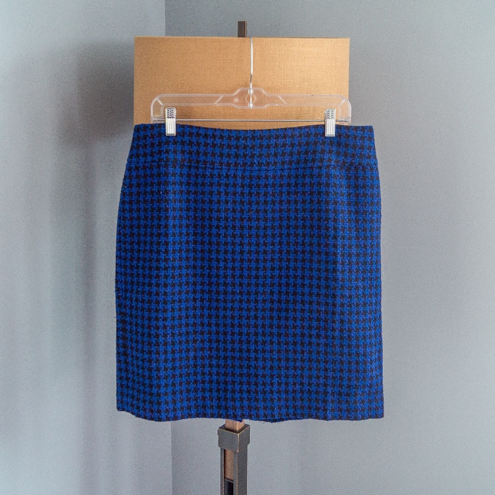 Blue Houndstooth Wool Mini | Ann Taylor
